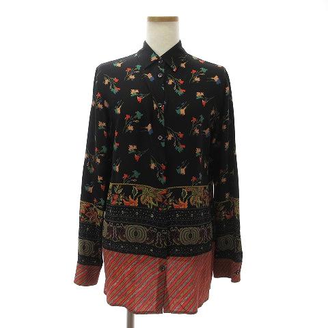 エトロ ETRO 美品 シャツ ブラウス 長袖 シルク フラワー 花柄 ストライプ フロントボタン ...