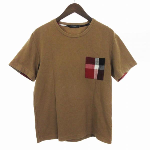 ブラックレーベルクレストブリッジ Tシャツ カットソー 半袖 クルーネック ポケットチェック 茶系 ...