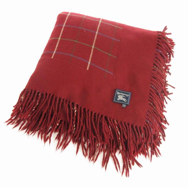 バーバリーズ Burberrys ヴィンテージ ひざ掛け フリンジ ウール チェック 赤 レッド ■...