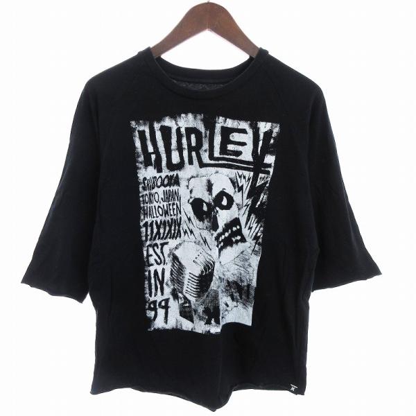 ハーレー Hurley Tシャツ カットソー ラグランスリーブ 七分袖 ロゴ スカル プリント ブラ...