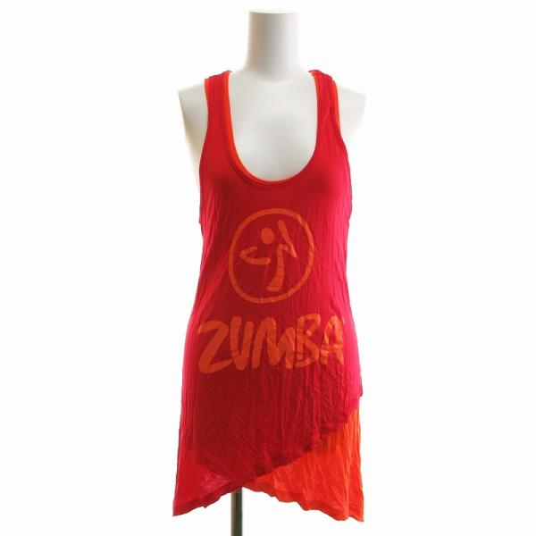 ズンバ ZUMBA ダンスウェア ノースリーブ カットソー アシンメトリー S 赤 レッド オレンジ...