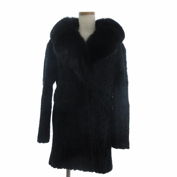 ムーンバット ファー Moon Bat Fur 毛皮コート ミドル丈 フロントフックボタン 黒 ブラ...