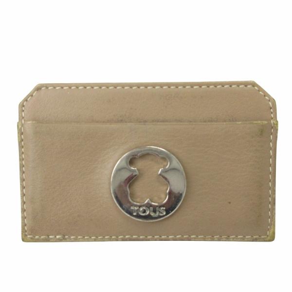トウス TOUS カードケース 定期入れ レザー ロゴ プレート ベージュ 小物 ■GY11 レディ...