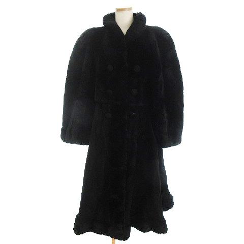 トスキ TOSCHI ファーコート ロング スエード 切替 ダブル風 毛皮 黒 ブラック 44 ■G...