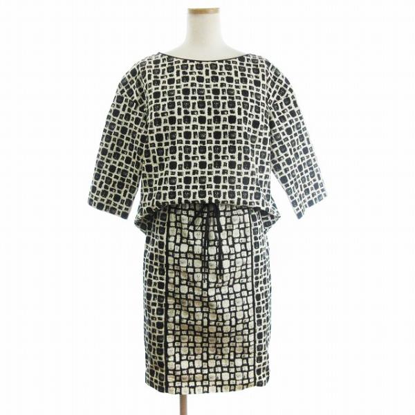 モガ MOGA 上下セット セットアップ カットソー 七分袖 スカート ひざ丈 タイト 格子柄 黒 ...