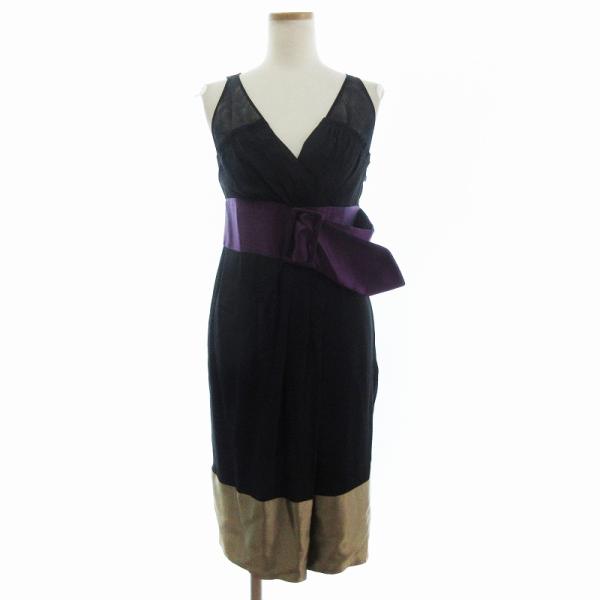 ポールカ PAULE KA 美品 ワンピース ドレス ひざ丈 ノースリーブ シアー カシュクール ベ...