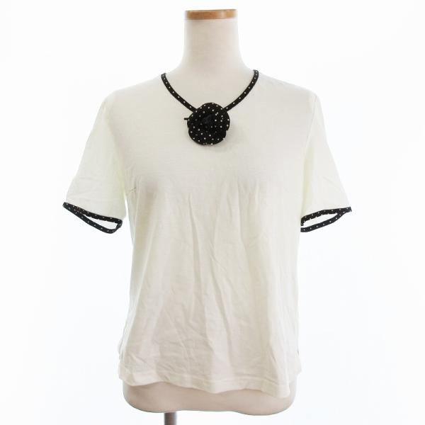 レリアン Leilian Tシャツ カットソー 半袖 フラワーモチーフ コサージュ コットン ドット...