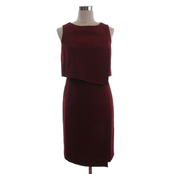 エメアクレ Aimer Acret 美品 カラードレス ワンピース ひざ丈 ノースリーブ 赤 レッド...