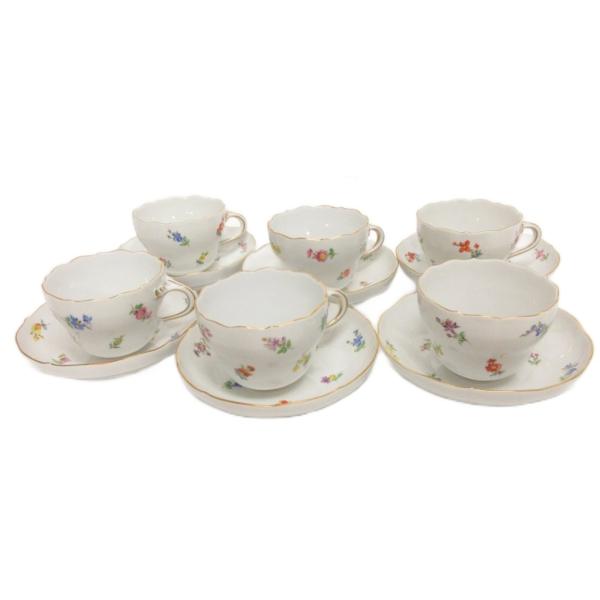 マイセン Meissen 6客 カップ＆ソーサー 花柄 スキャタードフラワー 白 ホワイト 食器 そ...