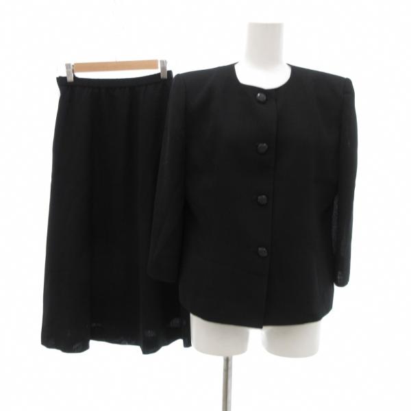 ラピーヌ LAPINE セットアップ フォーマル ジャケット スカート ノーカラー ひざ丈 9 黒 ...