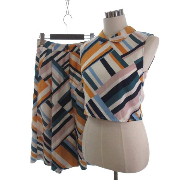 リリーブラウン Lily Brown カットソー ノースリーブ バックボタン パンツ ハーフ 総柄 ...