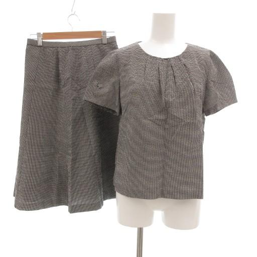 レリアン Leilian セットアップ ブラウス スカート シアサッカー ギンガムチェック 半袖 ひ...