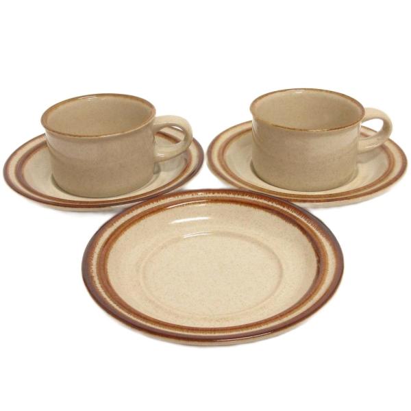 ホヤ ストーンウェア HOYA STONEWARE 2客 カップ ソーサー 食器 茶 ブラウン系 そ...