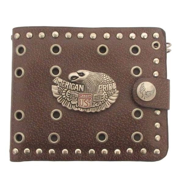 美品 アメリカン プライド American Pride 二つ折り財布 イーグル 装飾 レザー 茶 ...