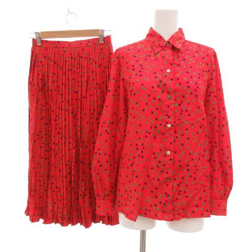 エル ELLE セットアップ シャツ ブラウス スカート トランプ柄 長袖 プリーツ ミモレ ロング...