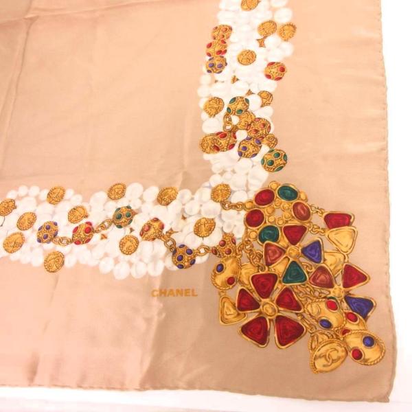 シャネル CHANEL グリポア スカーフ 大判 宝石柄 ジュエリー柄 ベージュ 小物 ☆AA★ レ...