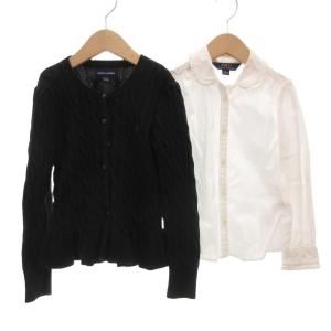ラルフローレン RALPH LAUREN 2点セット カーディガン ケーブルニット シャツ ペプラム 120cm 白 ホワイト 黒 ブラック フリル