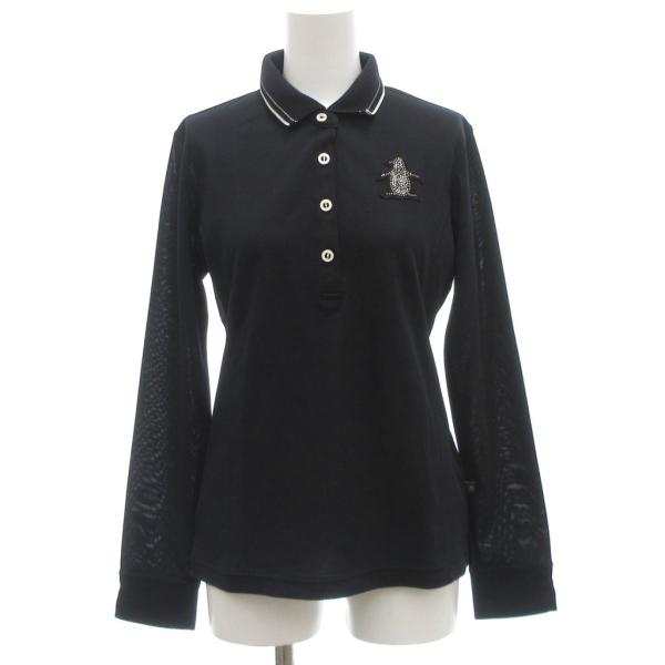 マンシングウェア MUNSINGWEAR 美品 ポロシャツ 鹿の子 ペンギン ビジュー 長袖 M 黒...
