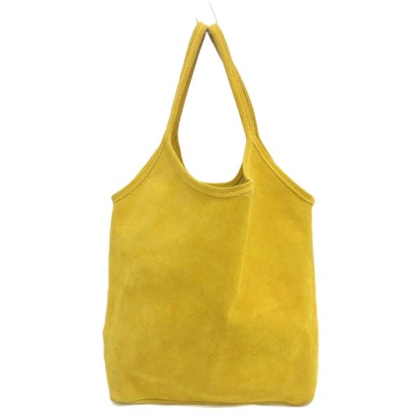ポップコーン POP CORN トートバッグ スエード レザー ポーチ付き イタリア製 黄 イエロー...