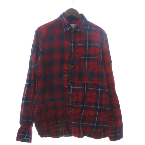 ティーエムティー TMT 切替シャツ 長袖 チェック コットン TSH-F1903 赤 レッド XL...