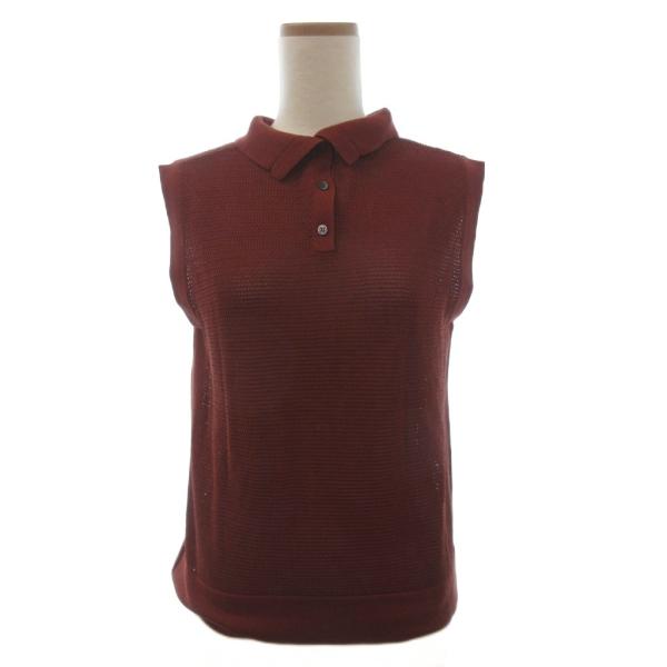 プラステ PLST ニットポロシャツ カットソー ノースリーブ 茶 ブラウン S
