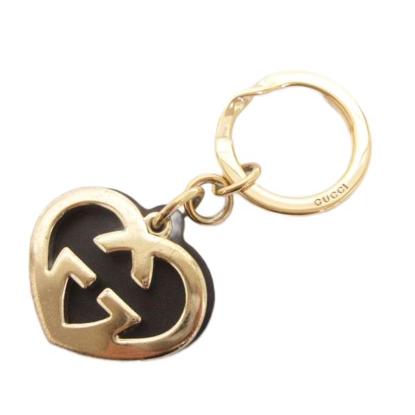 グッチ GUCCI Gハートチャーム キーホルダー ダブルプレート 245822 黒 ブラック ゴー...