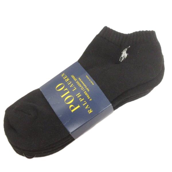 未使用品 ポロ ラルフローレン 6足 セット 6P 靴下 くるぶし ワンポイント 刺繍 ロゴ 黒 ブ...