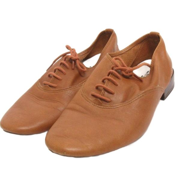 レペット Repetto レースアップシューズ ローヒール ラウンドトゥ レザー 茶 ブラウン 35...