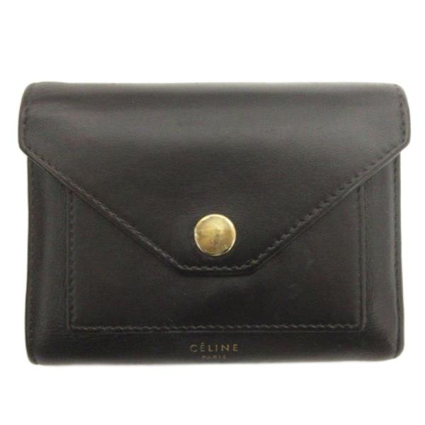 セリーヌ CELINE コンパクトウォレット 財布 三つ折り 小銭入れ お札入れ ロゴ レザー 黒 ...