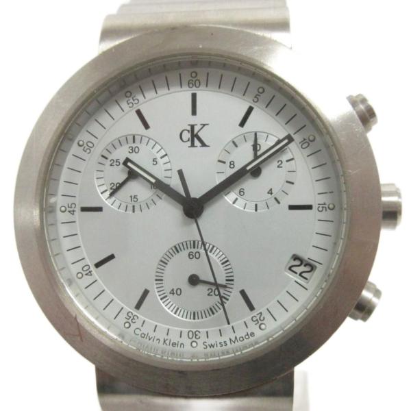 シーケーカルバンクライン 腕時計 クオーツ クロノグラフ 3針 アナログ K2171 文字盤 白 シ...