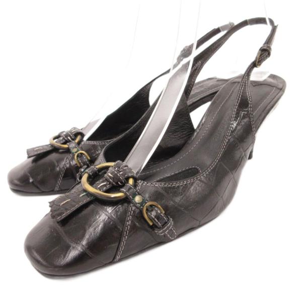 23区 オンワード樫山 ストラップパンプス タッセル 型押しレザー 23cm 黒 ブラック /JS ...