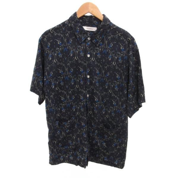 ジョンブル JOHNBULL シャツ 総柄 花がら 半袖 S 紺 ネイビー /JS メンズ