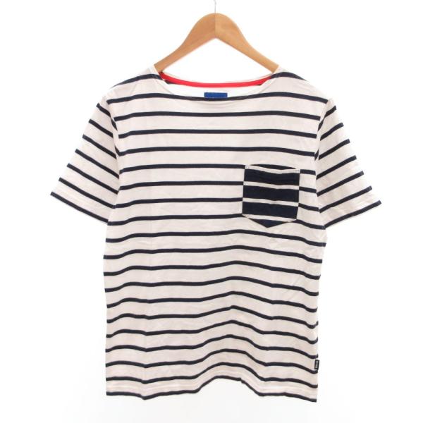 ビームス BEAMS Tシャツ 半袖 ボーダー 胸ポケット M 白 ホワイト 紺 ネイビー /JS ...