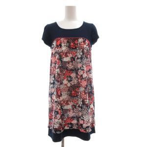 トミーヒルフィガー TOMMY HILFIGER チュニック S 紺 ネイビー マルチカラー 花柄 半袖 ラウンドネック /SX レディース