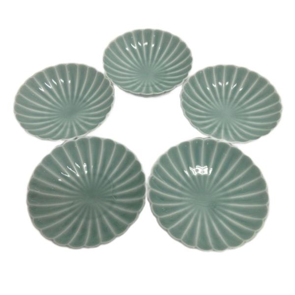 未使用品 深川製磁 美品 5点セット 青磁 菊花小付 取り皿 小皿 青緑 食器 その他
