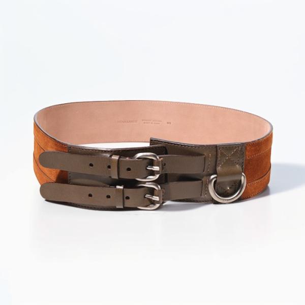 RENA LANGE レナ ランゲ カーフスキン ダブル 太ベルト 80 BROWN ブラウン /◆...