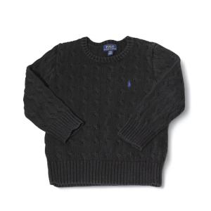 POLO RALPH LAUREN ポロ ラルフローレン ケーブル クルーネック コットン ニット セーター 4/4T BLACK ブラック RLMＷB-GLC23 /◆☆ キッズ