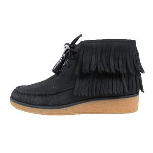 【中古】未使用品 アグ UGG CALEB ケーレブ ブーツ シューズ ミニ丈 レザー フリンジ 23.5 黒 ブラック 1018944/△M72 レディース 【ベクトル 古着】