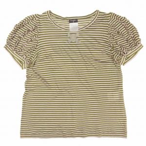 09SS シャネル CHANEL CC Bow Striped ココマーク リボン ボーダー Tシャツ カットソー トップス パフスリーブ フリル 半袖 40 HK9｜vectorpremium