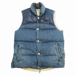 レミレリーフ × ビームスプラス REMI RELIEF × BEAMS PLUS 別注 Denim Down Vest デニム ダウン ベスト カウレザー 切替 コンチョボタン｜vectorpremium