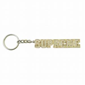 18SS シュプリーム SUPREME Block Logo Keychain ブロックロゴ キーチェーン チャーム キーホルダー ラインストーン ゴールドカラー/●A09｜vectorpremium