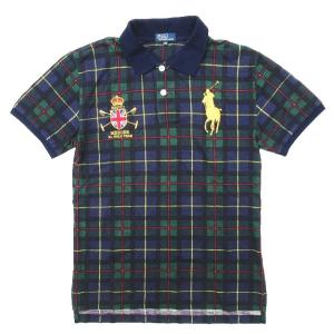 ポロ バイ ラルフローレン Polo by Ralph Lauren ポニー刺繍 チェック柄 ポロシャツ 半袖 ユニオンジャック 160 ネイビー 子供服 メンズ｜vectorpremium