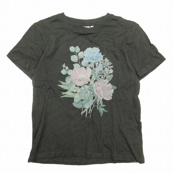 マウジー moussy フラワー 花 プリント Tシャツ 半袖 クルーネック 丸首 ロゴ プルオーバ...