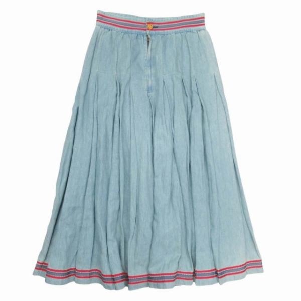 グッチ GUCCI ソフトデニム ロング プリーツスカート ロゴ ライン マキシ丈 40 ライトイン...