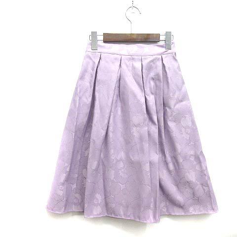 プチメゾン petit maison フラワー ジャカード スカート ひざ丈 フレア パープル 紫 ...