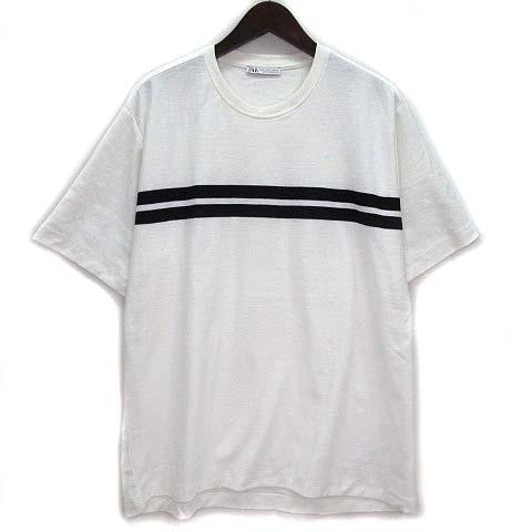 ザラ ZARA ジャガードライン Tシャツ カットソー 半袖 クルーネック ホワイト 白 L 052...