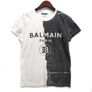 バルマン BALMAIN モノクロハーフプリント Tシャツ カットソー 半袖 ホワイト ブラック 白 黒 XS メンズ｜vectorpremium