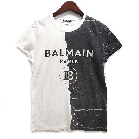 バルマン BALMAIN モノクロハーフプリント Tシャツ カットソー 半袖 ホワイト ブラック 白...