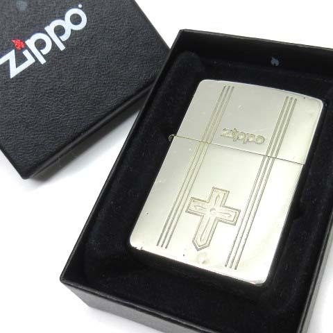 ジッポー ZIPPO クロス ストライプラインカット オイルライター シリアルナンバー入り 2003...