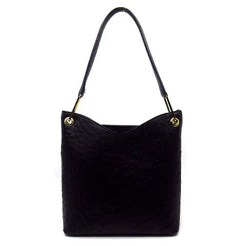 オーストリッチ ダチョウ革 ワンショルダー トートバッグ 黒 ブラック ゴールド金具 レディース